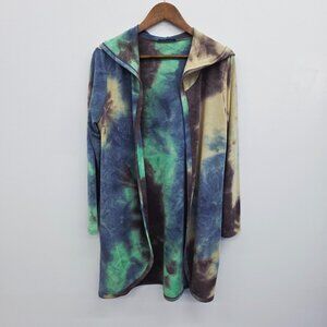 Bombom Tie Dye Hooded‎ Cardigan Womens Size M Open Front Long Sleeve Multicolor